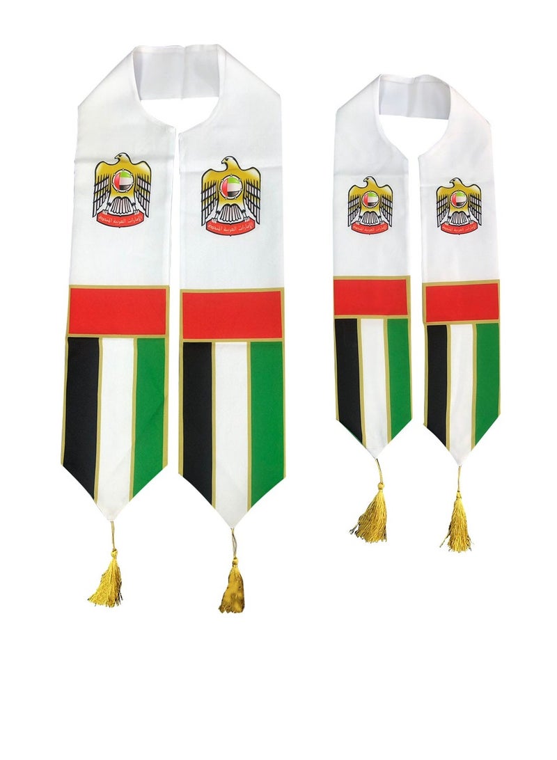 يوويل حزمة من 2 قطعة وشاح الإمارات العربية المتحدة وشاح علم الإمارات العربية المتحدة للأطفال والكبار مقاس الأطفال 120 × 11 سم مقاس البالغين 158 × 16 سم - Image 1