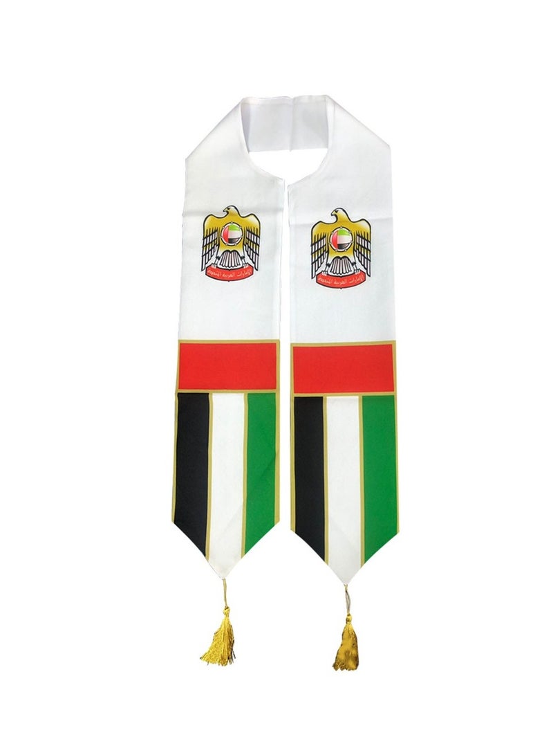 يوويل حزمة من 2 قطعة وشاح الإمارات العربية المتحدة وشاح علم الإمارات العربية المتحدة للأطفال والكبار مقاس الأطفال 120 × 11 سم مقاس البالغين 158 × 16 سم - Image 2