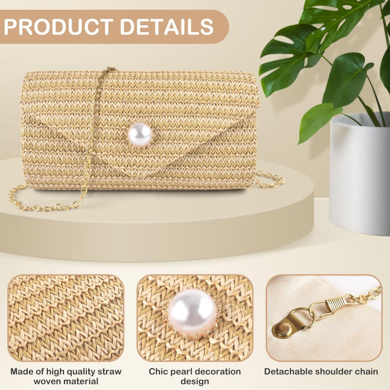 PACETAP Straw Clutch Purse for Women, Pearl Decoration Boho Crossbody Bags Handbags for Beach Travel Vacation Party Prom - Image 4