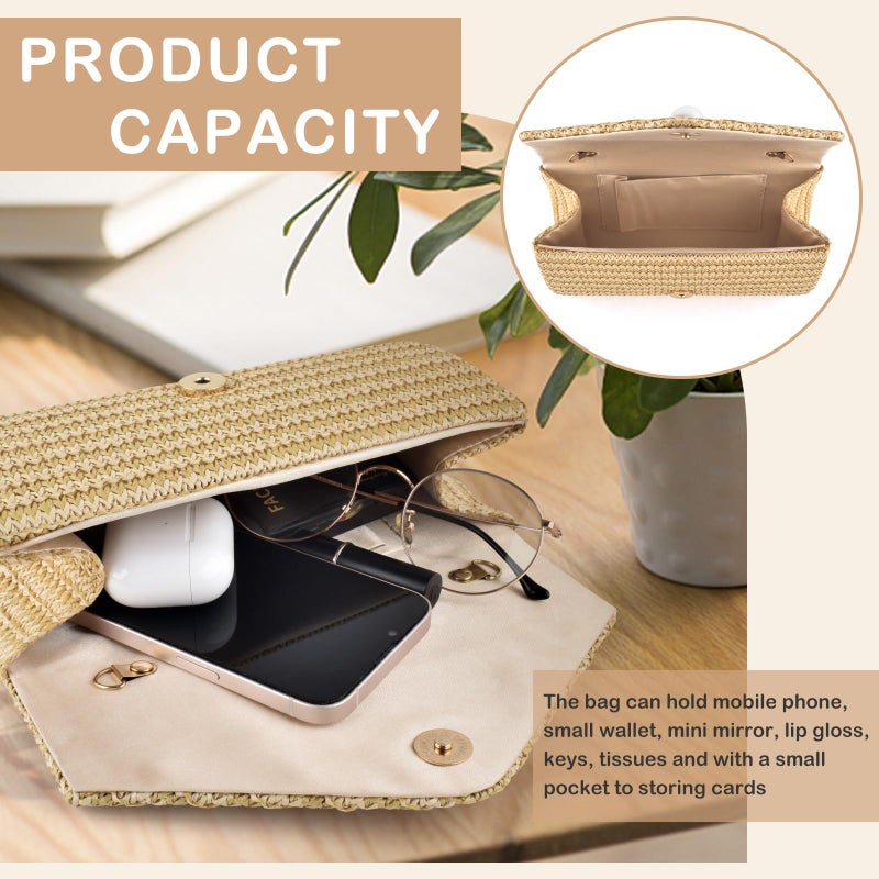 PACETAP Straw Clutch Purse for Women, Pearl Decoration Boho Crossbody Bags Handbags for Beach Travel Vacation Party Prom - Image 5