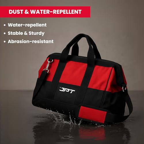 JPT 18-Inch Heavy Duty Tool Bag, Wide Mouth Tool Storage Bag with Interior Pockets, Large Capacity Tool Tote Bag for Electricians, Power Tools Organizer Red/Black - Image 5