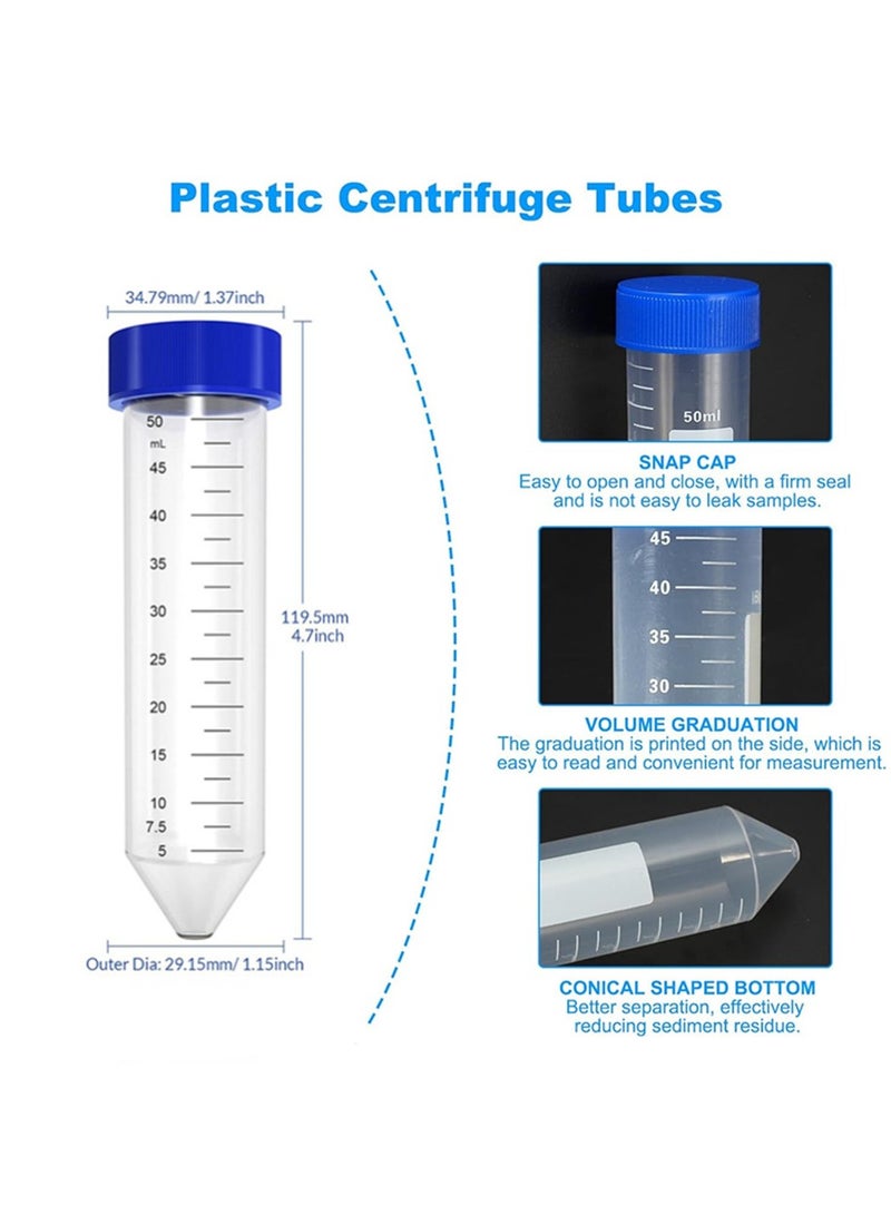 أنابيب طرد مركزي مخروطية 50 مل، أنابيب اختبار بلاستيك 20 قطعة مع أغطية لولبية مع تخرج مطبوع وبقعة للكتابة. - Image 2