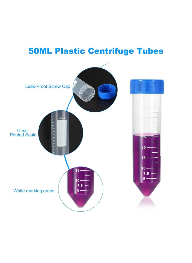 أنابيب طرد مركزي مخروطية 50 مل، أنابيب اختبار بلاستيك 20 قطعة مع أغطية لولبية مع تخرج مطبوع وبقعة للكتابة. - Image 3