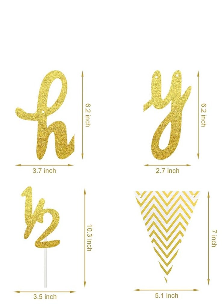 3 Pcs Half Birthday Decorations Set Include 6 Months Happy 1/2 Birthday Banner, Glitter 1/2 Half Year Cake Topper, Triangle Flag Banner for Baby Shower Party Photoshoot Props, Pre-strung(Gold) - Image 4