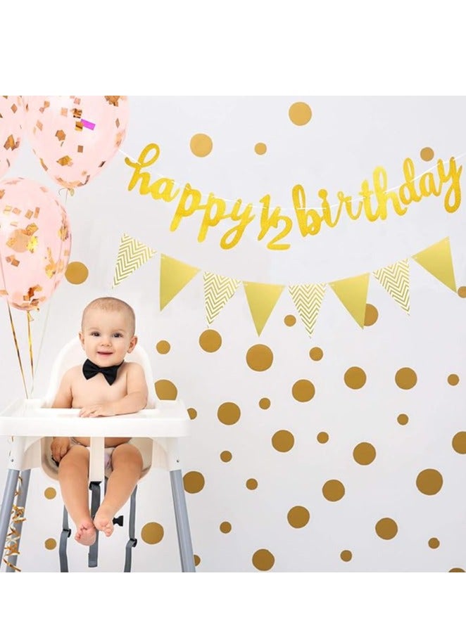 3 Pcs Half Birthday Decorations Set Include 6 Months Happy 1/2 Birthday Banner, Glitter 1/2 Half Year Cake Topper, Triangle Flag Banner for Baby Shower Party Photoshoot Props, Pre-strung(Gold) - Image 5