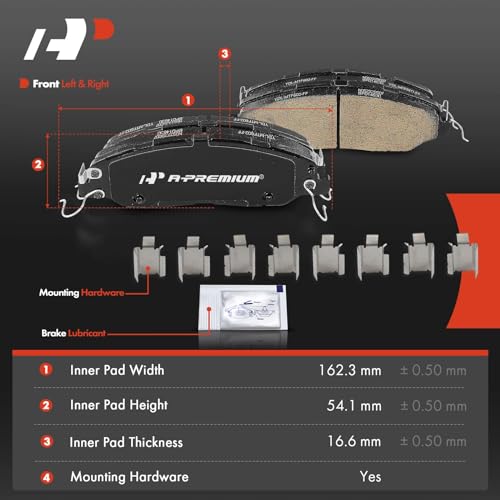 A-Premium Front Ceramic Disc Brake Pads Set Compatible with Ford Mustang 2011 2012 2013 2014, 3.7L 5.0L, 4 Pcs - Image 5