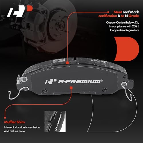 A-Premium Front Ceramic Disc Brake Pads Set Compatible with Ford Mustang 2011 2012 2013 2014, 3.7L 5.0L, 4 Pcs - Image 2