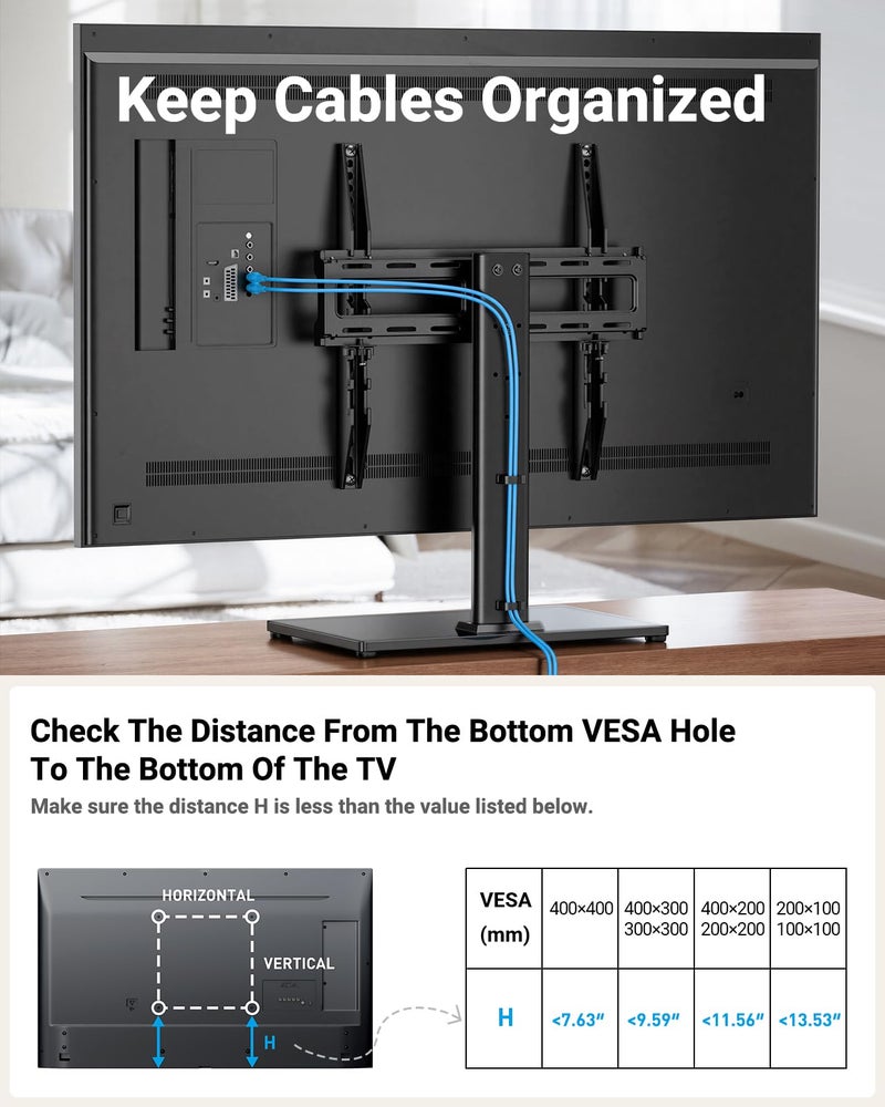 PERLESMITH Universal Swivel TV Stand Legs for 24-60 inch LCD LED TVs, Height Adjustable Television Mount Stand with Tempered Glass Base, Universal VESA Mount 400Ã—400mm, Holds up to 88lbs, PSTVS09 - Image 3