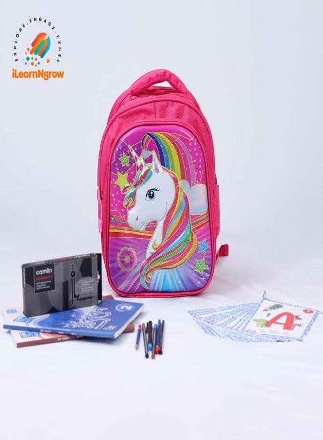 ILEARNNGROW Kids Shoulder Bag for Girls & Boys | Lightweight Sling Bag for School, Travel & Picnic | Cute Cartoon Design | Adjustable Strap | Durable & Spacious (Unicorn Pink) - Image 4