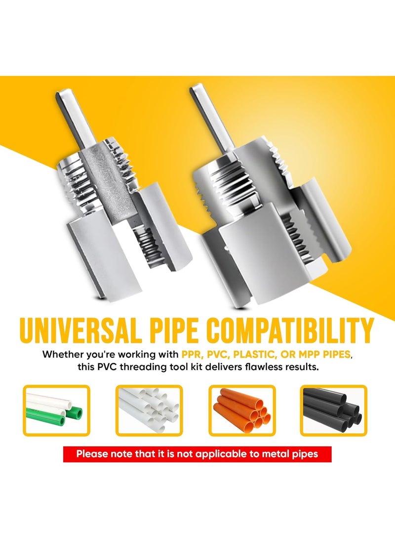 2PCS Integrated Internal & External Pipe Threading Tool with 1/2'' & 3/4'' Dies, Electric Drill Compatible 2 in 1 Pvc Pipe Threader Kit, Dual-Function Pipe Thread Cutting Tool - Image 4