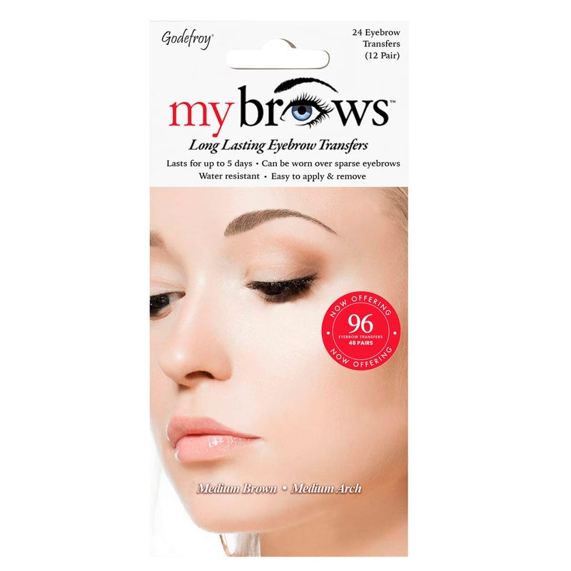 Godefroy MyBrows Long Lasting Eyebrow Transfers Medium Arch Medium Brown 48Pairs of Brows 96 Individual transfers