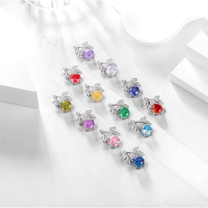 Aurora Tears Birthstone Rose Pendant Necklace - 925 Sterling Silver Rose Cut Cubic Zirconia Flower Leaf Necklace Anniversary Birthday Jewelry Gift for Women Wife Mom Daughter (B.February) DP0389F - Image 5