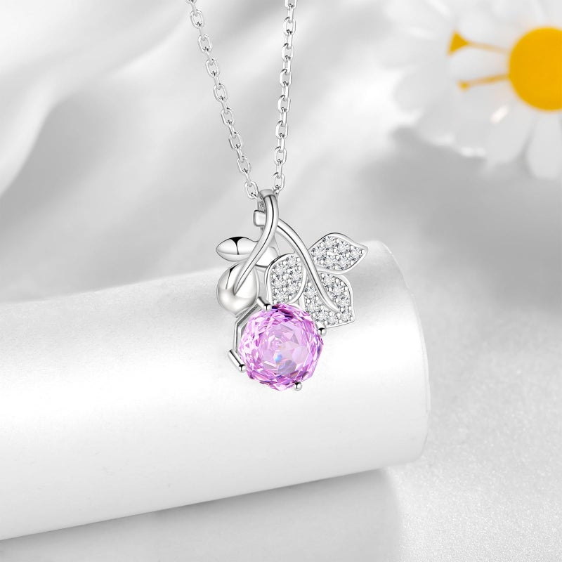 Aurora Tears Birthstone Rose Pendant Necklace - 925 Sterling Silver Rose Cut Cubic Zirconia Flower Leaf Necklace Anniversary Birthday Jewelry Gift for Women Wife Mom Daughter (B.February) DP0389F - Image 3