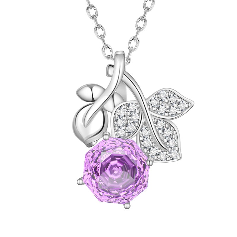 Aurora Tears Birthstone Rose Pendant Necklace - 925 Sterling Silver Rose Cut Cubic Zirconia Flower Leaf Necklace Anniversary Birthday Jewelry Gift for Women Wife Mom Daughter (B.February) DP0389F - Image 1