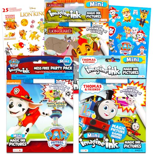 Imagine Ink Coloring Book Set for Toddlers Kids 3 Magic Ink Books Featuring Paw Patrol Thomas the Train Lion Guard with Invisible Ink Pens and Stickers Mess Free Coloring - Image 1
