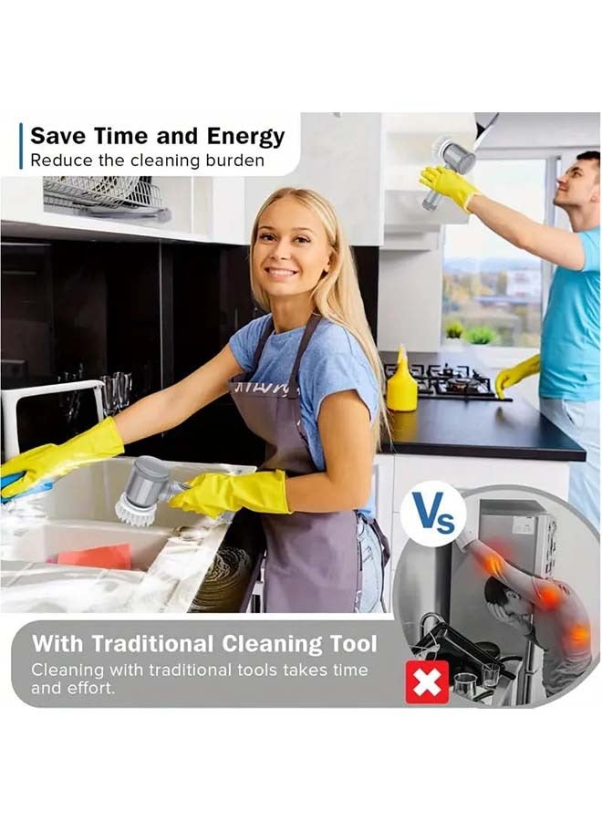 HaHaHai Electric Rotary Scrubber - Bathroom Power Scrubber, Rechargeable Electric Rotary Scrubber, Portable Handheld Cleaning Brush with 6 Replaceable Brush Heads for Cleaning Tubs, Bathrooms, Floors, Tiles, Glass, Bottles, Sinks, Kitchens. - Image 4