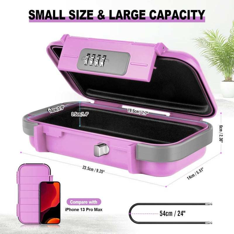 HUANLANG Portable Safe Lock Box with Combination Lock Mini Beach Travel Safe Waterproof Small Lockable Boxs with Removable Wire Rope Combination Lock Box for Dorm,Travel,Beach,Hotel,Car,Home,Office - Image 4