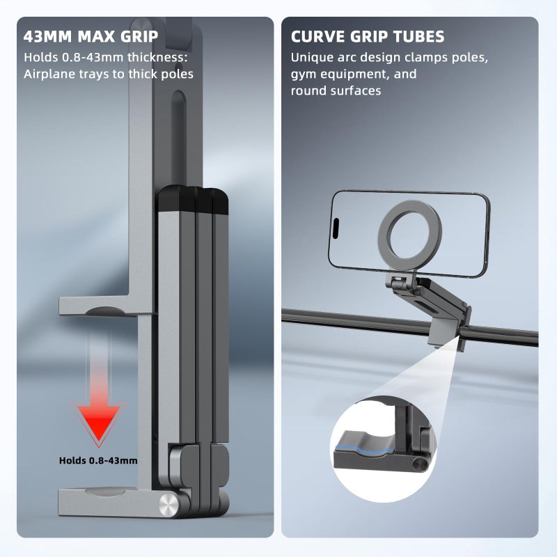 BRDRC Magnetic Tripod for iPhone, Airplane Phone Holder for MagSafe Selfie Stick Adapter Travel Foldable Clip Clamp Plane Desktop Stand for iPhone 17 16 15 14 13 12 Pro Max Mini Accessories - Image 4