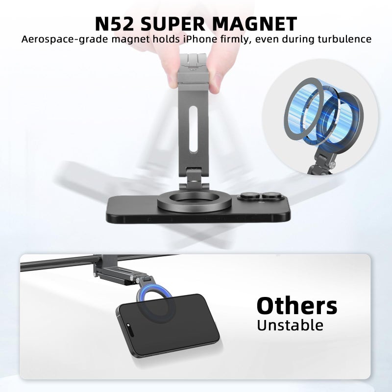 BRDRC Magnetic Tripod for iPhone, Airplane Phone Holder for MagSafe Selfie Stick Adapter Travel Foldable Clip Clamp Plane Desktop Stand for iPhone 17 16 15 14 13 12 Pro Max Mini Accessories - Image 5