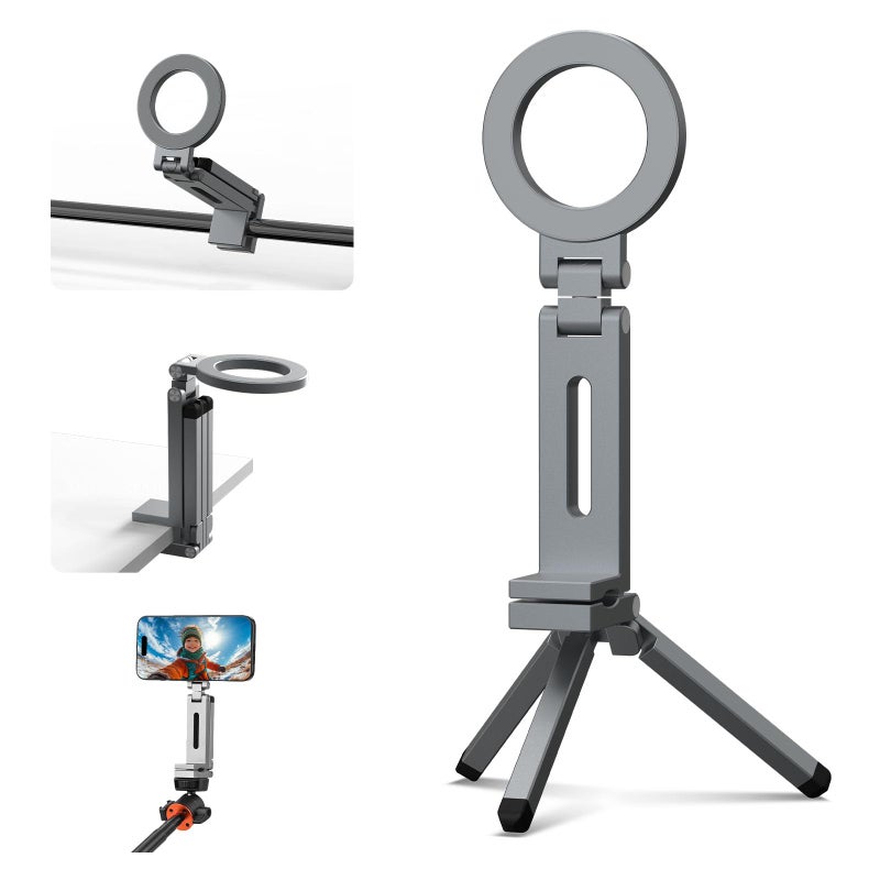 BRDRC Magnetic Tripod for iPhone, Airplane Phone Holder for MagSafe Selfie Stick Adapter Travel Foldable Clip Clamp Plane Desktop Stand for iPhone 17 16 15 14 13 12 Pro Max Mini Accessories - Image 1
