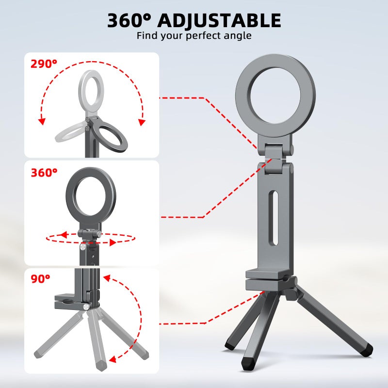 BRDRC Magnetic Tripod for iPhone, Airplane Phone Holder for MagSafe Selfie Stick Adapter Travel Foldable Clip Clamp Plane Desktop Stand for iPhone 17 16 15 14 13 12 Pro Max Mini Accessories - Image 3