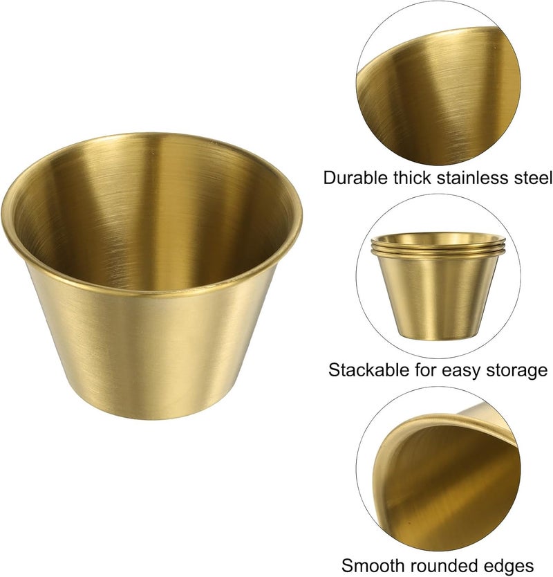 uxcell 10 قطع أطباق فولاذية مقاومة للصدأ 25 أونصة وعاء غمس معدني صغير أطباق تقديم أكواب توابل للحفلات المنزلية والمطاعم والنزهات والسفر دائري ذهبي - Image 3
