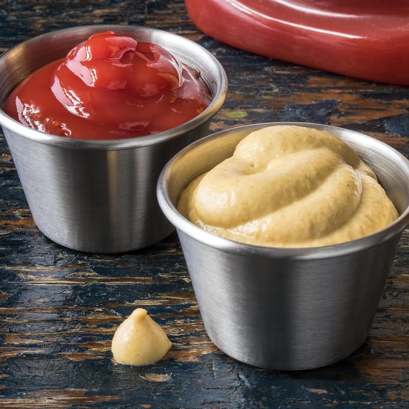 uxcell 10 قطع أطباق فولاذية مقاومة للصدأ 25 أونصة وعاء غمس معدني صغير أطباق تقديم أكواب توابل للحفلات المنزلية والمطاعم والنزهات والسفر دائري ذهبي - Image 4