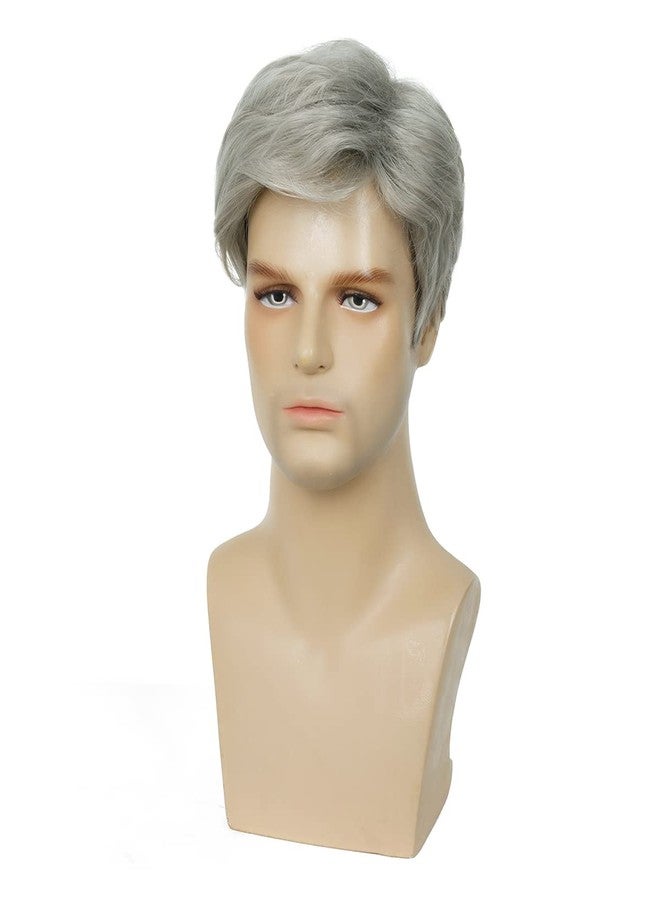 Baruisi Men Wigs Short Gray Synthetic Heat Resistant Natural Halloween Cosplay Hair Wig - Image 3