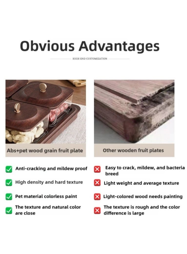 Bukela 4 Pack Wood Grain Fruit Plate with Tray, Dried Fruit Nut Candy Plate Candy Nuts Cookies Chips - Image 3