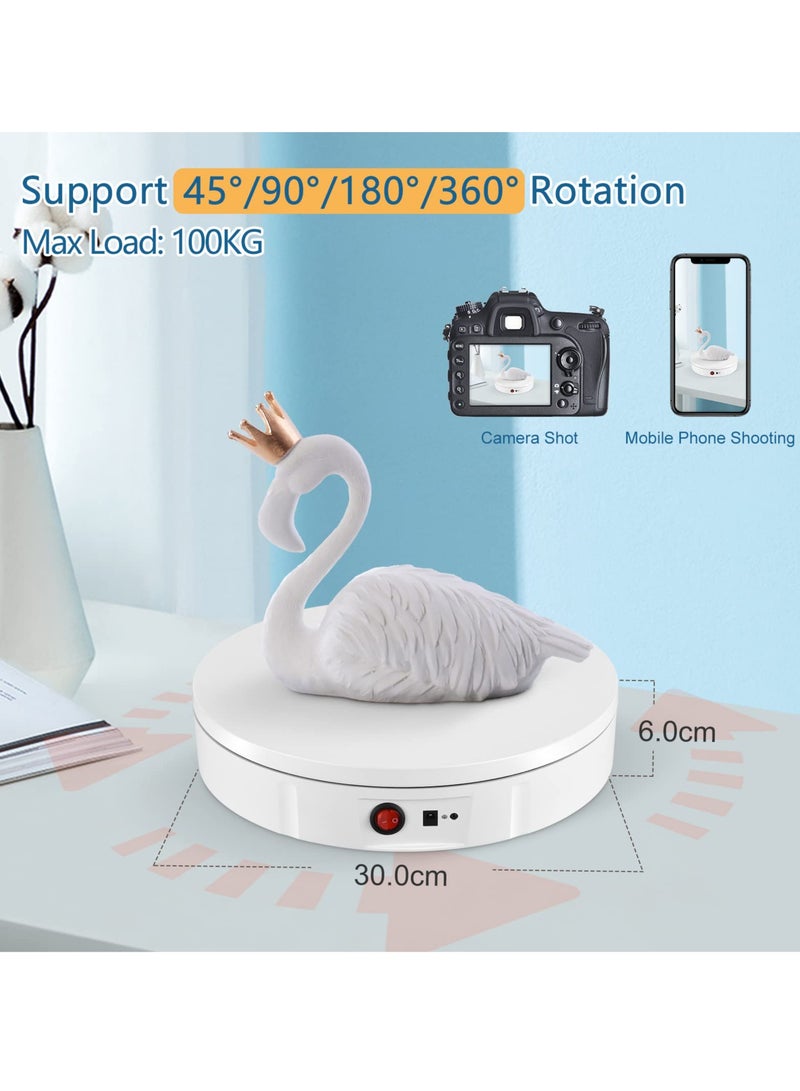 Excefore Rotating Display Stand 30cm Chargable Motorized Display Turntable 100KG Load Ultra-Quiet 360° Electric Rotating Platform Speed Angle and Direction Adjustable for Display Jewelry and Model (White) - Image 2