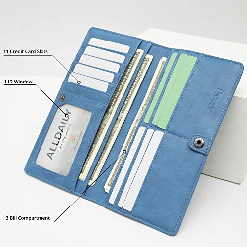 Alldaily Ultra Slim Thin Women Wallet RFID Blocking Credit Card Holder Bifold Long Ladies Billfold (Blue) - Image 3