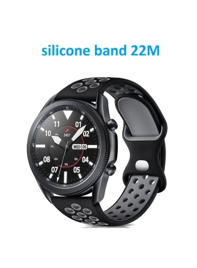 سوار ساعة من السيليكون جيد التهوية متوافق مع الساعات الذكية مقاس 22 ملم - ( اسود / رمادي ) - Image 1