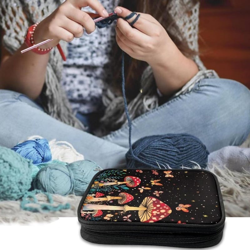 Vanideaoty Mushroom Crochet Hook Case with Web Pockets Floral Crochet Storage Organizer with Web Pockets Knitting Needle Case for Hooks, Knitting Needles Supplies - Image 2