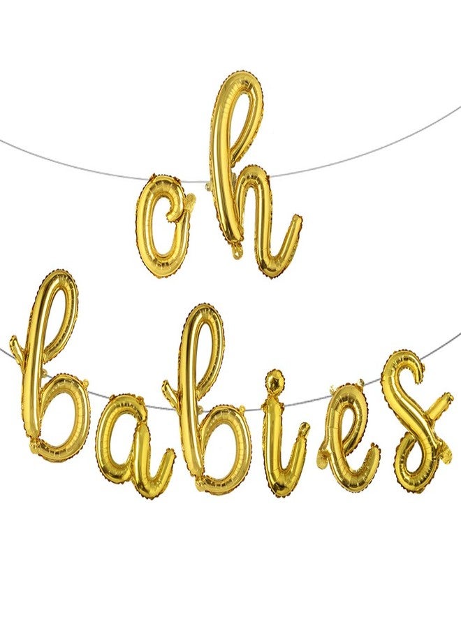 RUIANSI 16 inch Lowercase Oh Babies Balloons Twins New Born Baby Shower Banner Party Supplies Decorations Gender Reveal (L oh Babies Gold) - Image 2