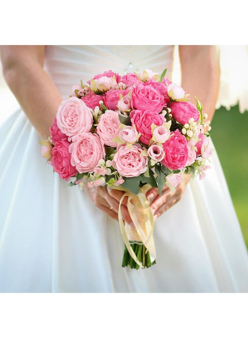 عبوتان من زهور الفاونيا الصناعية، فاونيا صناعية وردية مختلطة، زهور فاونيا من الحرير، باقة فاونيا صناعية لتزيين الطاولة الوسطى، لحفلات الزفاف والديكور المنزلي - Image 3