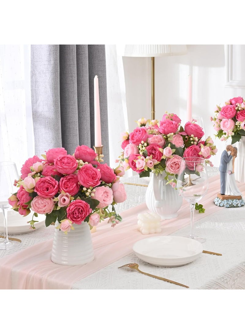 عبوتان من زهور الفاونيا الصناعية، فاونيا صناعية وردية مختلطة، زهور فاونيا من الحرير، باقة فاونيا صناعية لتزيين الطاولة الوسطى، لحفلات الزفاف والديكور المنزلي - Image 4