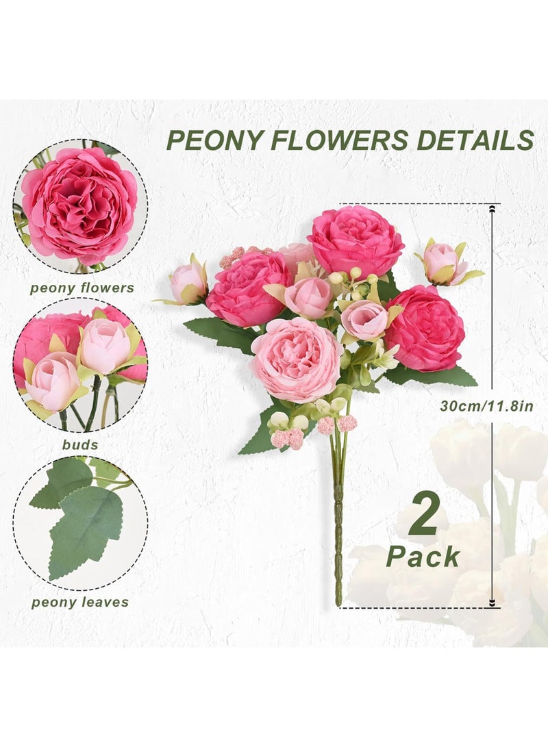 عبوتان من زهور الفاونيا الصناعية، فاونيا صناعية وردية مختلطة، زهور فاونيا من الحرير، باقة فاونيا صناعية لتزيين الطاولة الوسطى، لحفلات الزفاف والديكور المنزلي - Image 2