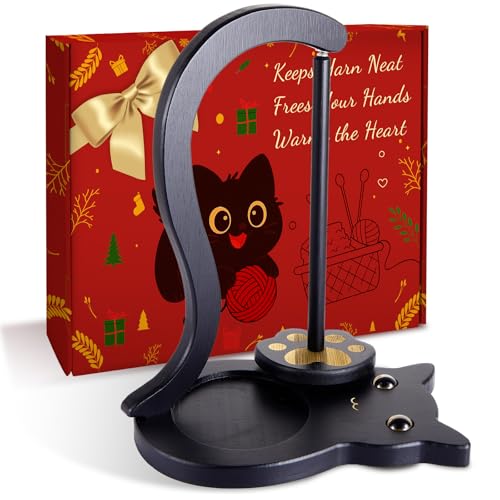 FOGWOWO Black Cat Yarn Holder for Crocheting Wooden Crochet Yarn Holder Magnetic Yarn Spinner with Accessories Storage AntiSlip PadsYarn Ball Holder Crochet Gift for Knitting Lovers with Gift Box Packaging - Image 1