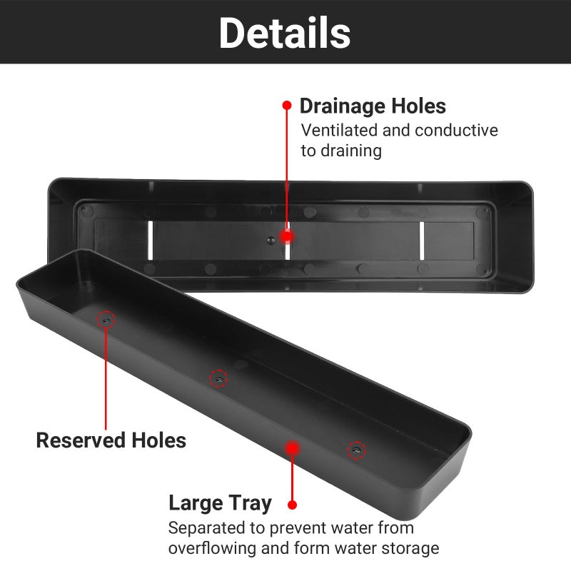 GREANER Window Boxes Planters, 3PCS 16x3.8 Inch Black Rectangle Planters Box with Drainage Holes and Trays, Herb Succulents Flowers Plastic Pot for Windowsill, Garden, Balcony, Indoor, Outdoor Decor - Image 3