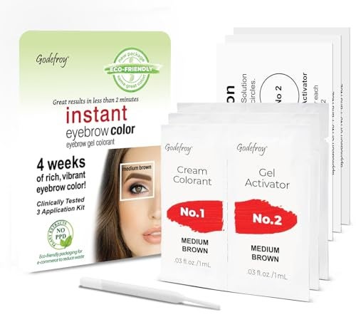 Godefroy Instant Eyebrow Color Medium Brown 018 ounces 12weeks of long lasting 3applications per kit 3 Count Pack of 1
