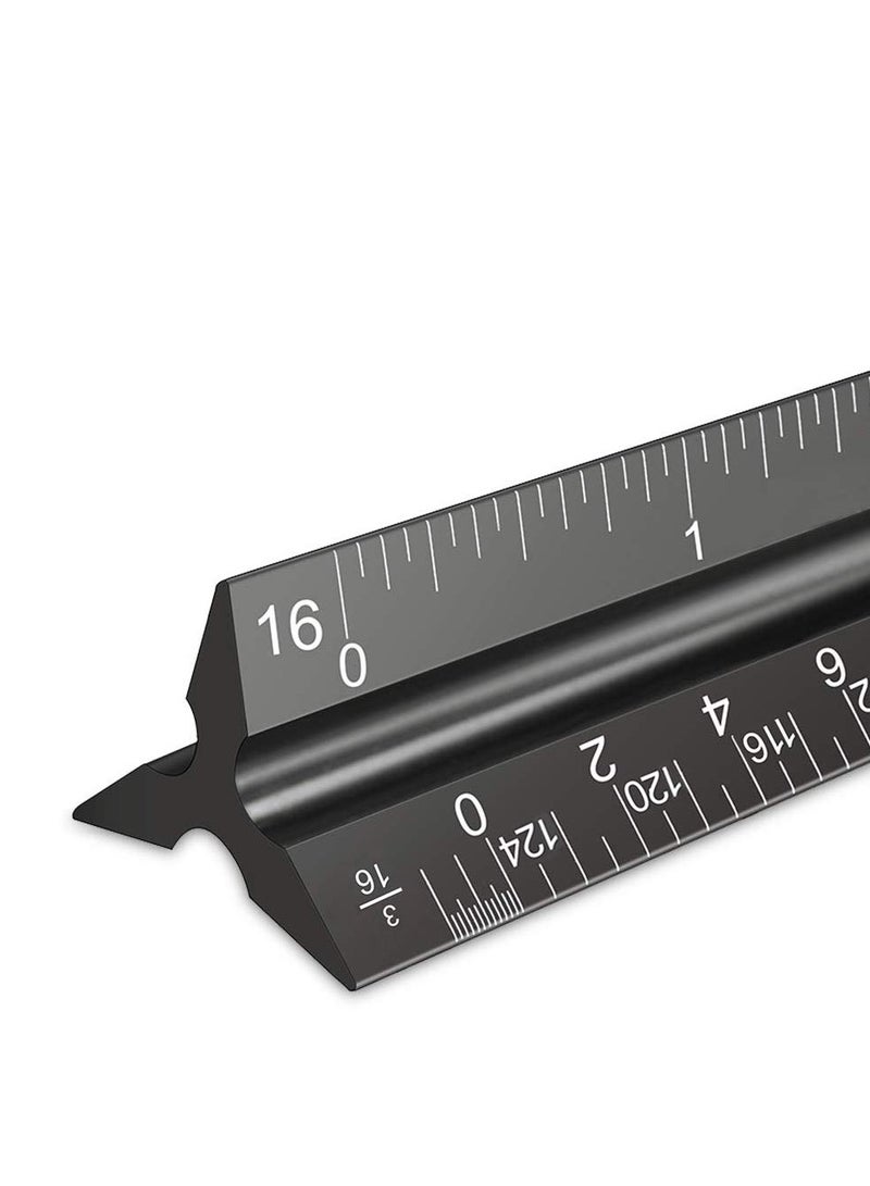 spa luxetique Architectural Scale - 12" Aluminum Triangular Scale Ruler, Black - Image 1