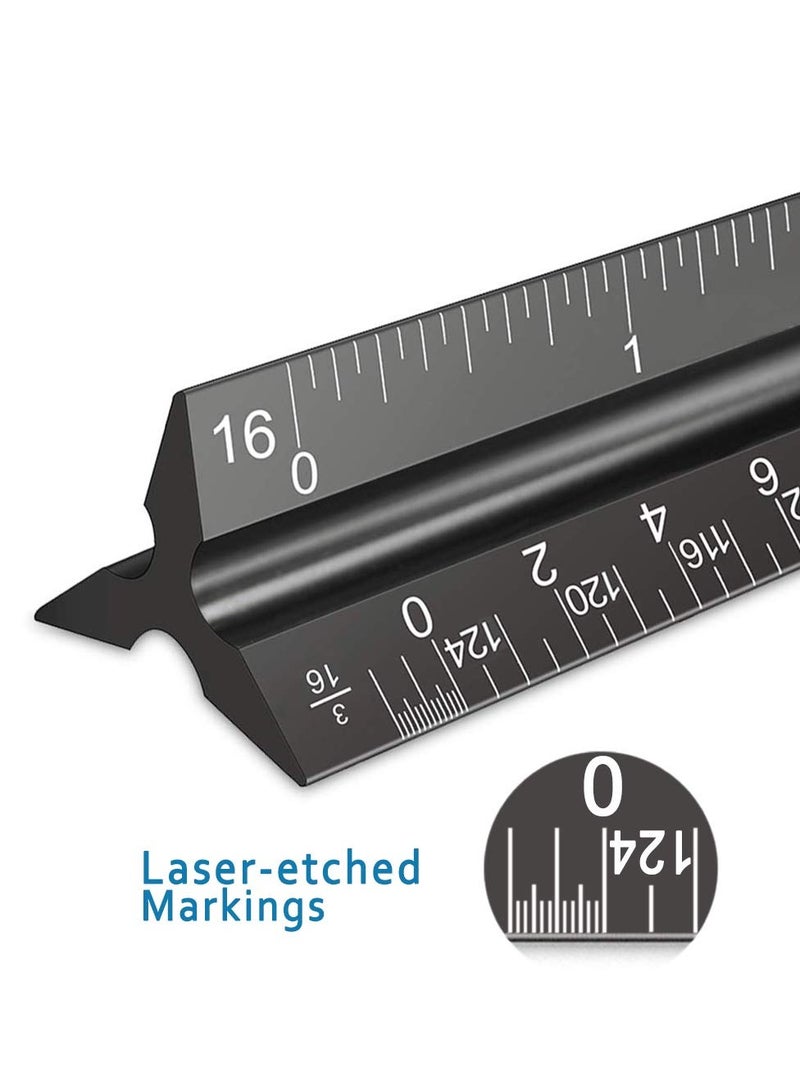 spa luxetique Architectural Scale - 12" Aluminum Triangular Scale Ruler, Black - Image 3