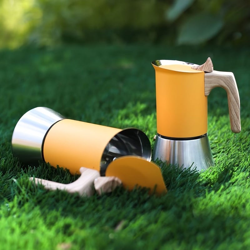 9 Cup Stainless Steel Moka Pot Italian Espresso Maker Stovetop Matte Yellow - Image 1
