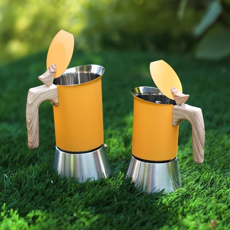 9 Cup Stainless Steel Moka Pot Italian Espresso Maker Stovetop Matte Yellow - Image 2