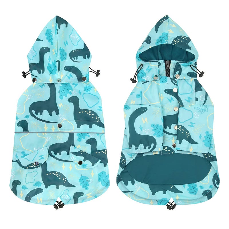 HDE HDE Dog Raincoat Double Layer Zip Rain Jacket with Hood for Small to Large Dogs Dinosaurs - L  - Image 5