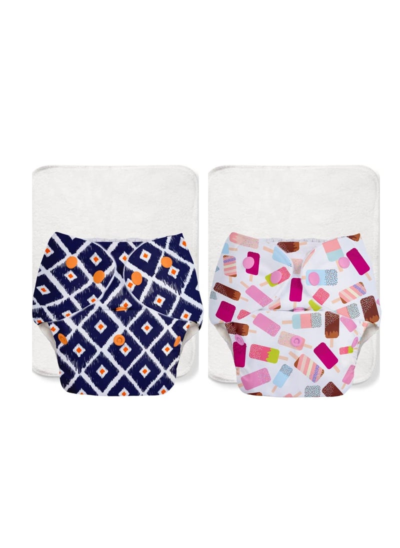 Superbottoms superbottoms BASIC - Assorted Pack of 4 (2 Shell+2 Insert) Cloth Diaper For Baby |Washable & Reusable Cotton Cloth Diaper | 0-3 Years | Freesize | Adjustable | Reduces Rash |With Quick Dry Pad/Insert  - Image 1