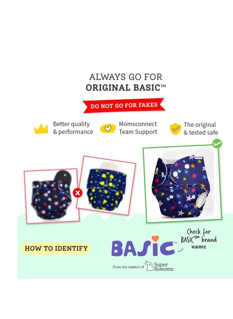Superbottoms superbottoms BASIC - Assorted Pack of 4 (2 Shell+2 Insert) Cloth Diaper For Baby |Washable & Reusable Cotton Cloth Diaper | 0-3 Years | Freesize | Adjustable | Reduces Rash |With Quick Dry Pad/Insert  - Image 3
