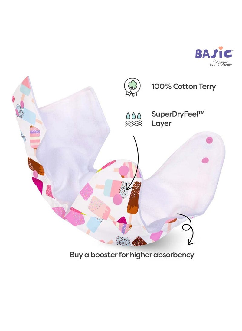 Superbottoms superbottoms BASIC - Assorted Pack of 4 (2 Shell+2 Insert) Cloth Diaper For Baby |Washable & Reusable Cotton Cloth Diaper | 0-3 Years | Freesize | Adjustable | Reduces Rash |With Quick Dry Pad/Insert  - Image 5