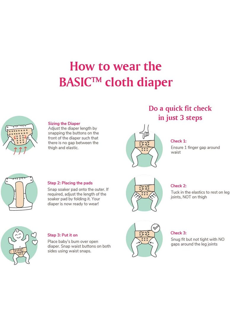 Superbottoms - superbottoms BASIC - Assorted Pack of 4 (2 Shell+2 Insert) Cloth Diaper For Baby |Washable & Reusable Cotton Cloth Diaper | 0-3 Years | Freesize | Adjustable | Reduces Rash |With Quick Dry Pad/Insert - Image 1