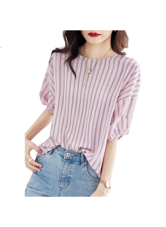 dme (Dme) French Retro Striped Shirt Silk Soft Comfortable Chiffon Camisole Women'S Top - Image 3